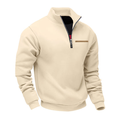 Cross-Border American Style Autumn and Winter Heavyweight Fleece Long-Sleeve Men's Sweatshirt with Half-Zip, Loose Fit, Stand Collar, Pullover Men's Sweatshirt