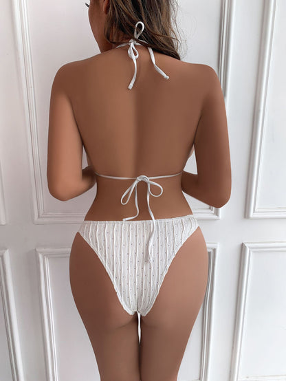 2025 European and American New Swimsuit Three-Piece Backless Drawstring Strap Bikini Bikini Three-Piece Swimsuit