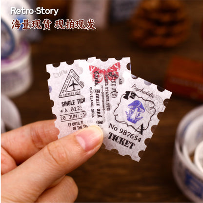 Retrostory Postmark Illustrated Retro Style Long Stamps 6 Types Journal Material Collage Base Pet Washi Tape