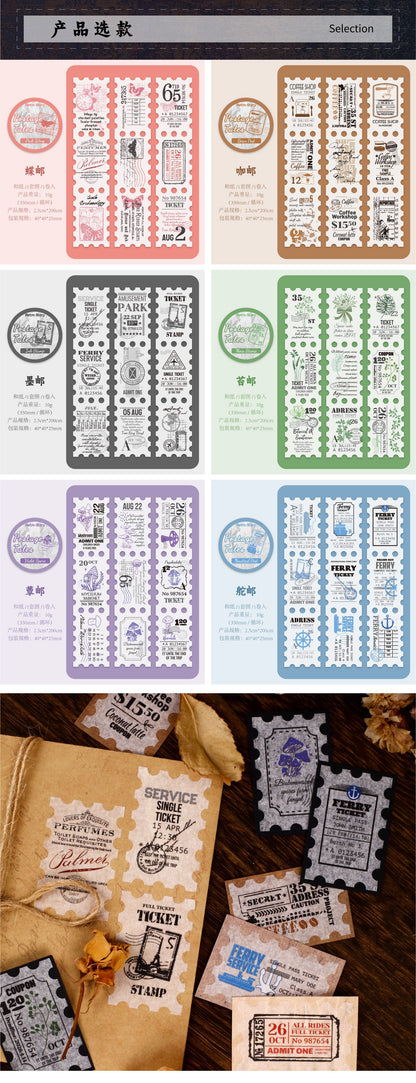 Retrostory Postmark Illustrated Retro Style Long Stamps 6 Types Journal Material Collage Base Pet Washi Tape