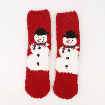 Christmas socks women's Christmas tree socks winter thick warm coral fleece sleep socks cartoon elk snowman