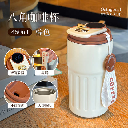 Summer Insulated Stainless Steel Water Cup, Thermos Cup, Coffee Cup, Double-Layer Car Cup, Smart Display Gift Cup, Customizable