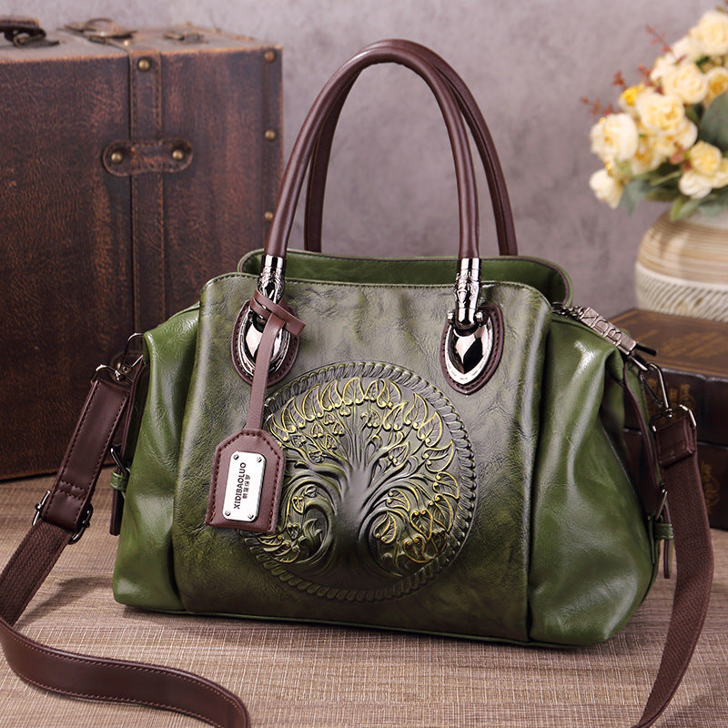 2025 New Chinese Style Retro European and American Style Bag Fashion Embossed Gradient Color Hand-Held Crossbody Pillow Women's Bag