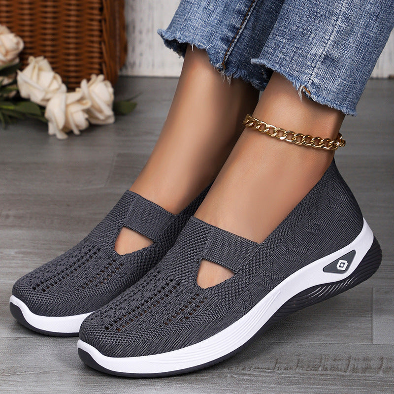 Women's Shoes Cross-Border Large Size Casual Shoes Fly-Knit Breathable Shoes Women's Lightweight and Comfortable Mesh Shoes Soft Sole Shallow Shoes