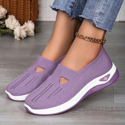 Women's Shoes Cross-Border Large Size Casual Shoes Fly-Knit Breathable Shoes Women's Lightweight and Comfortable Mesh Shoes Soft Sole Shallow Shoes