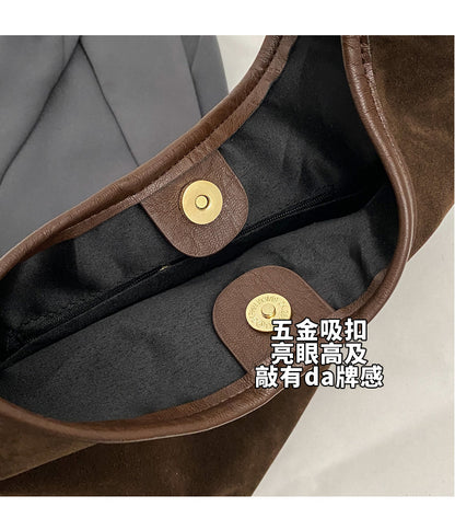 New Suede Shoulder Tote Bag, Fashionable, Simple, Lazy Style, Large Capacity Women's Handbag, Bucket Bag, Mommy Bag