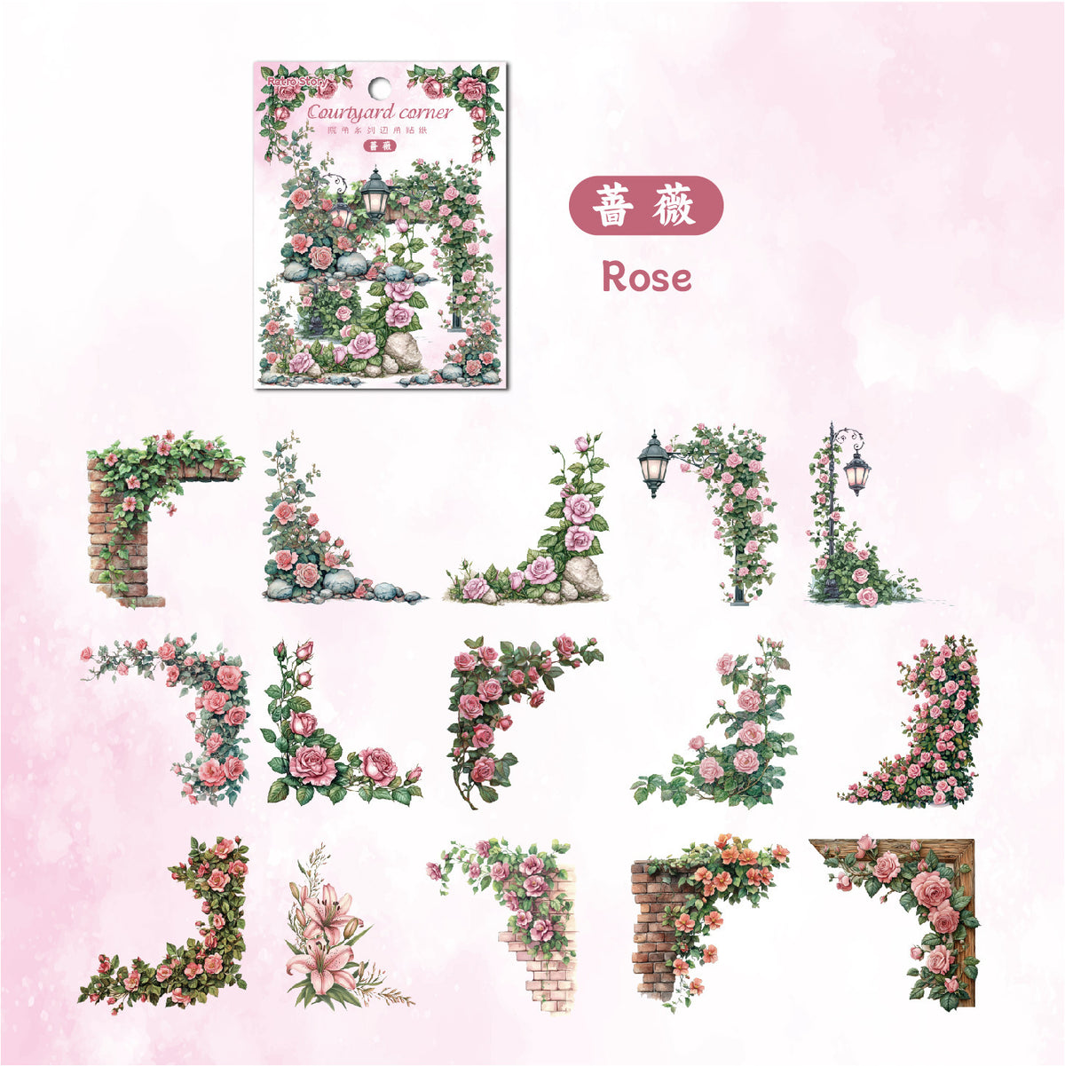 Carefully Selected Retrostory Corner Stickers Ins Style Flower Collage DIY Border Handbook Landscaping Decoration Material Stickers