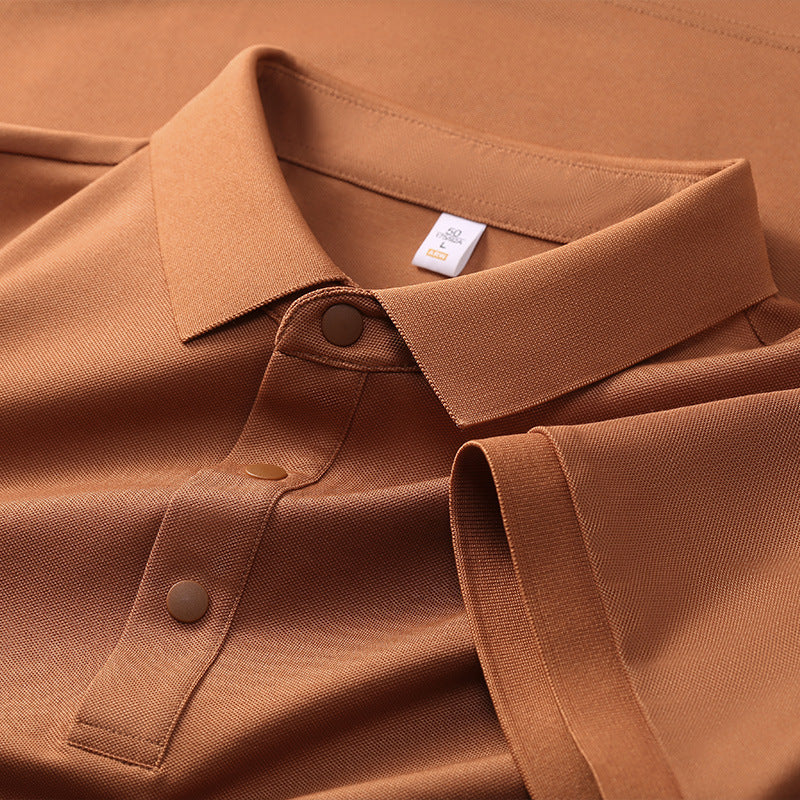 Cross-border Foreign Trade Copper Ammonia Silk T-shirt Men's Business Casual Short-sleeved Summer Gastrodia elata Mulberry Silk Lapel Men's Polo Shirt