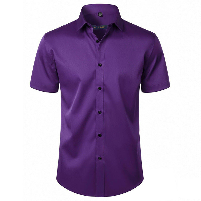 Solid Color Amazon Stretchy Plus-Size Men's Long-Sleeve Shirt, Men's Fashion Shirt, Slim Fit Outerwear