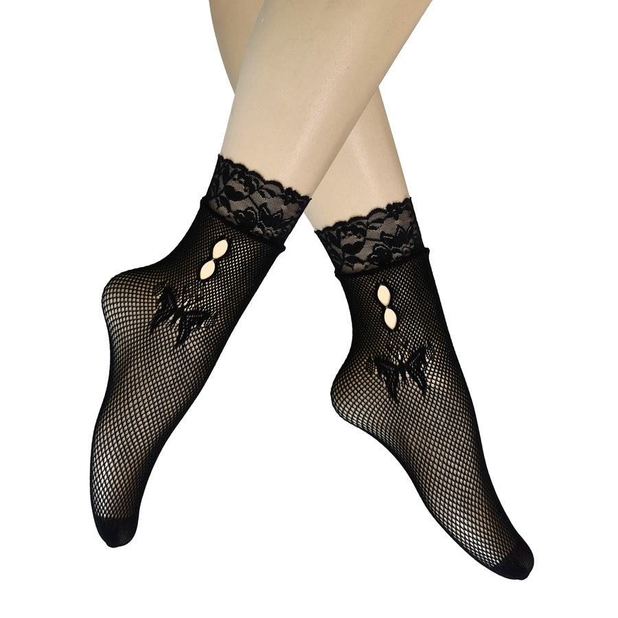 Summer Small Mesh Lace Short Net Socks Breathable Short Stockings Invisible Socks plus size Black Pearl Short Socks