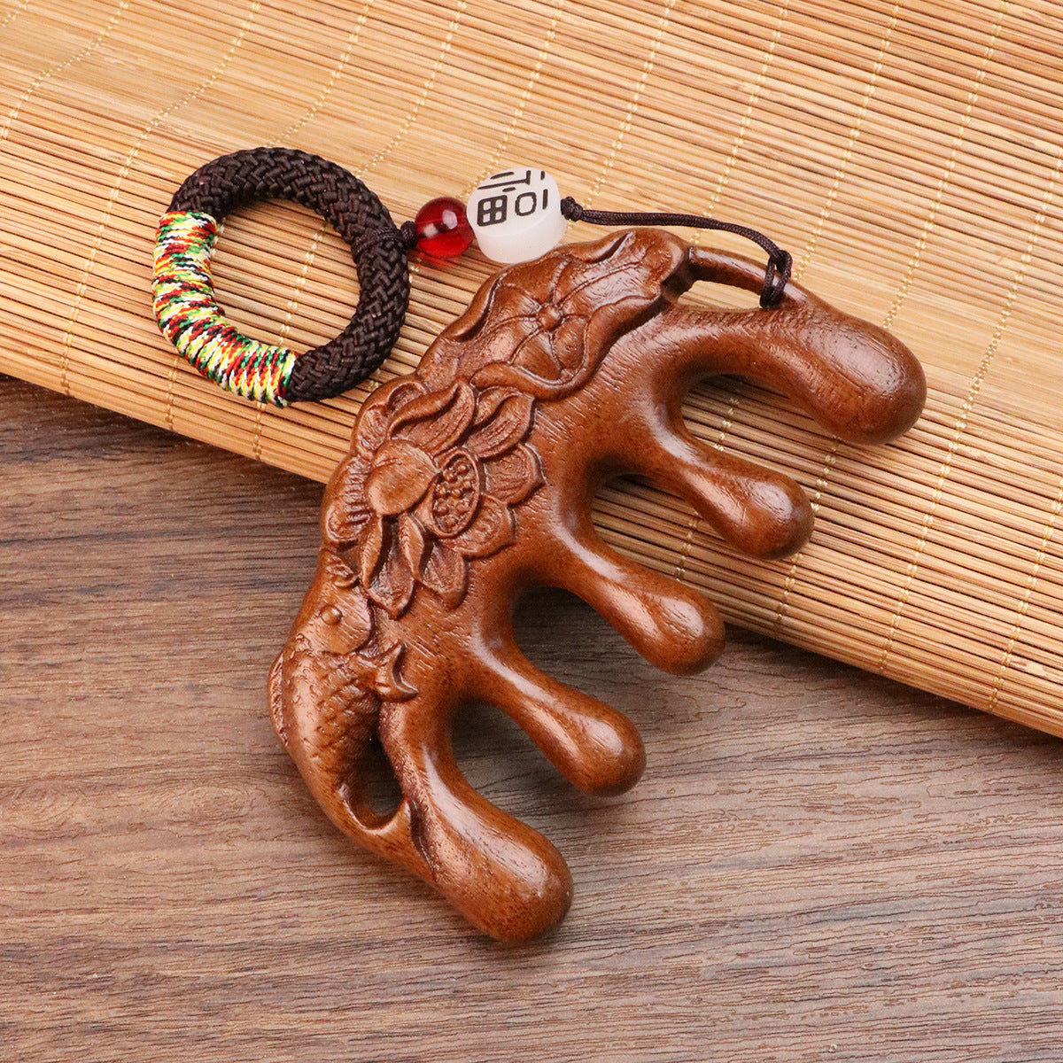 Golden silk sandalwood lotus fish carved massage comb scalp head massage wide tooth comb small comb solid wood comb meridian comb