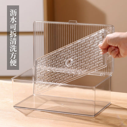 Desktop Storage Box with Lid Flip-Top Rectangular Transparent Acrylic Storage Box Kitchen Cosmetics Sundry Work Station
