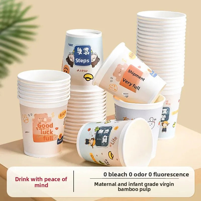 Cartoon Paper Cup Disposable Thickeneded Food Grade Household Hot and Cold Drink Coffee Cup Commercial Wholesale Hospitality Tea Cup