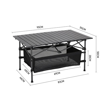 【Breeins】Aluminum Roll-Top Foldable Camp Table with Mesh Shelf