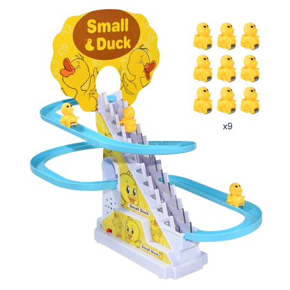 Climbing Stairs Track Toys Electric Duck DIY Rail Racing Track Roller Coaster Toys Set Light Music Educational Toy For Kids Gift