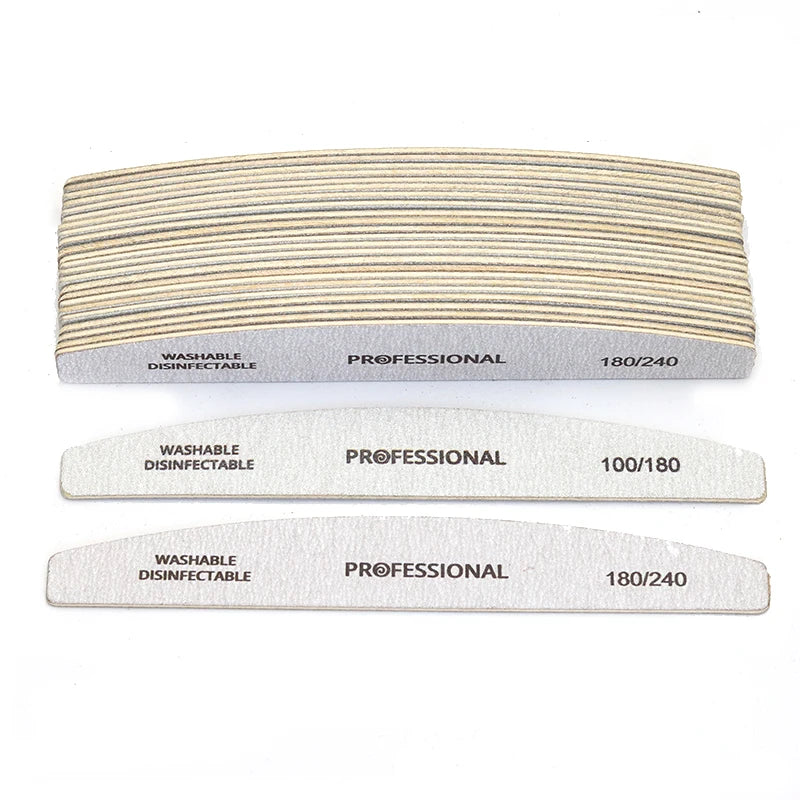 10pcs/Lot Wooden Nail Files Professional 100 180 240 Emery Board Manicure Buffer Grey Boat Double-sided Wooden Pedicure Buffers
