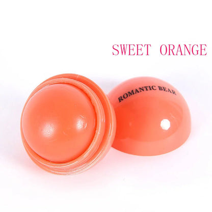 Fruit Flavor Lip Balm Cute Round Ball Pure Natural Plant Kids Baby Girls Lips Balm Moisturizing Romantic Bear