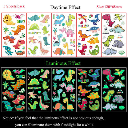 5 Sheets Luminous Tattoo Stickers Colorful Animal Mermaid Dinosaur Temporary Tattoos for Hand  Body Fake Tattoo Waterproof