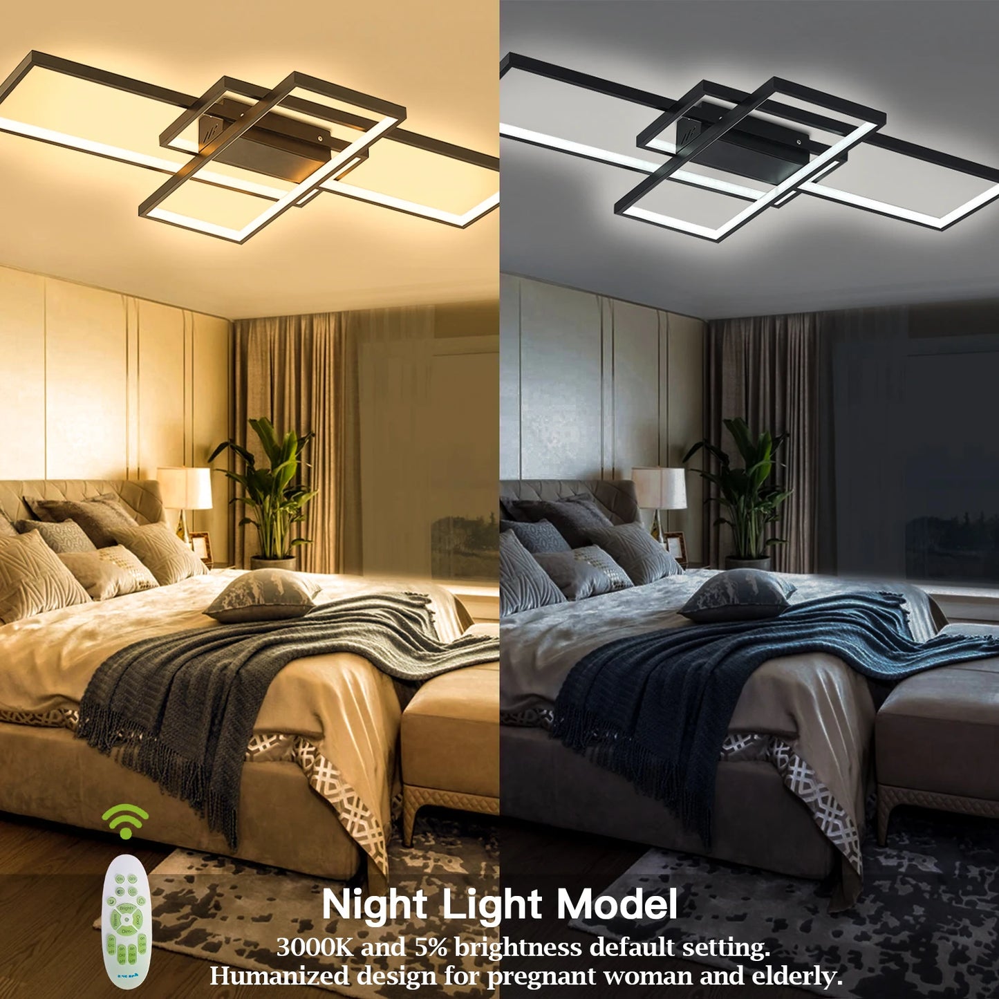 KOMORE Neutral Style Rectangular LED Semi Flush Ceiling Light, Cool White / Stepless Dimming for Office, Living Room