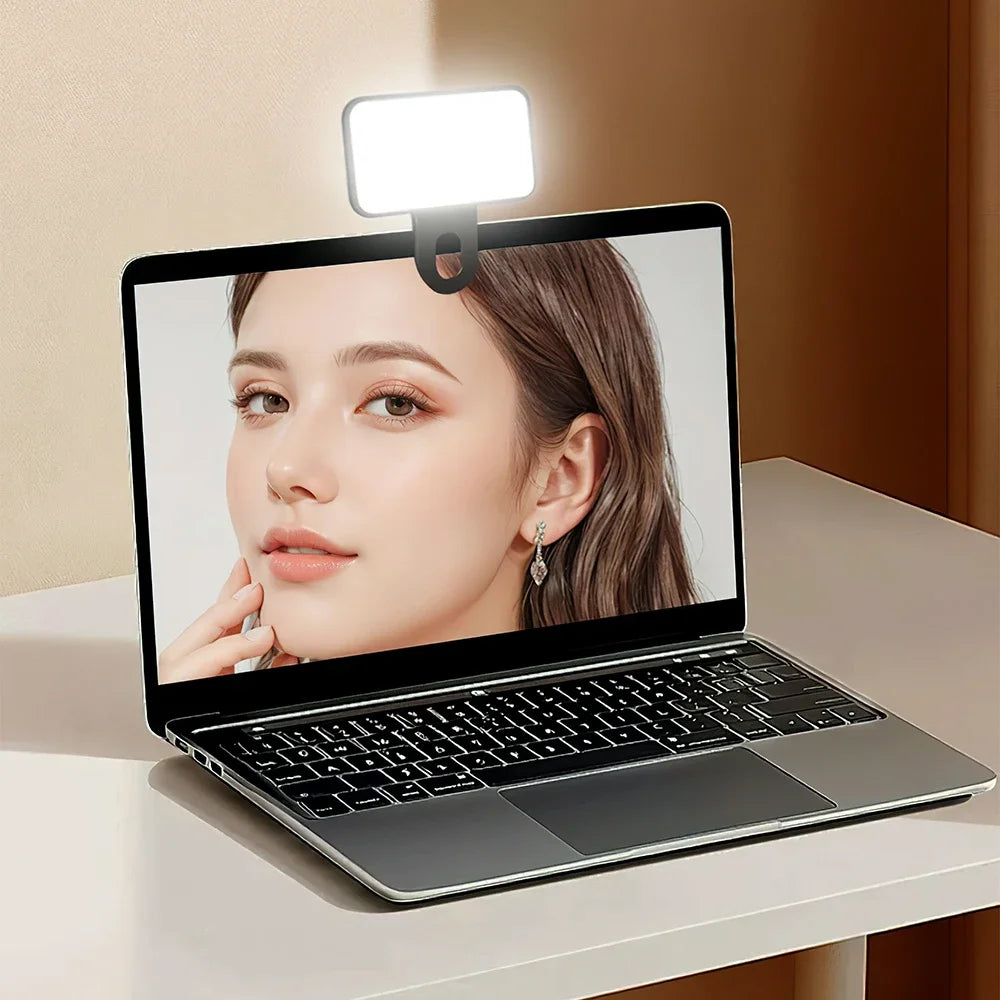 Mini Selfie Fill Light Rechargeable 3 Color Modes Adjustable Brightness Clip on Mobile Phones Computers Photography LED Lights
