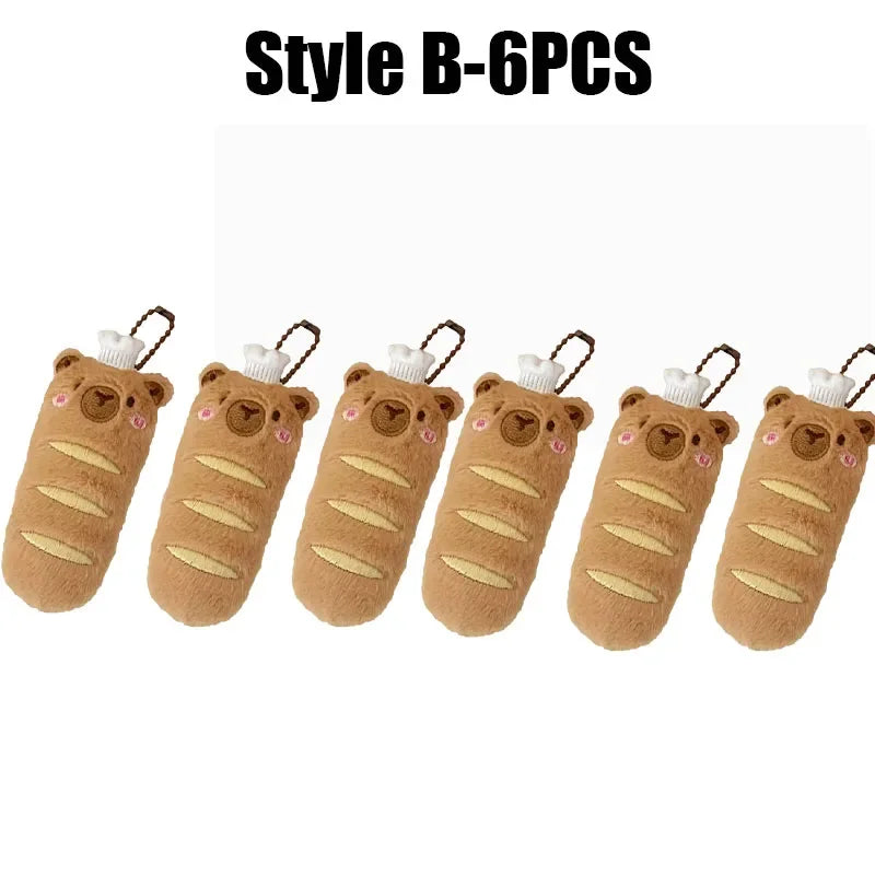 Cartoon Capybara Pendant Decoration Soft Plush Bread Key Chain Plush Stuffed Croissant Food Plush Keychain Hanging Accessory