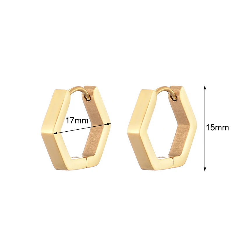 Classic Stainless Steel Hoop Earrings For Women Men Heart Star Oval Rectangle Round Triangle Gold Color Punk Hip Hop Jewelry