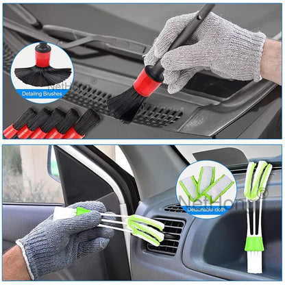 26Pcs Car Detailing Brush Set Soft Brushes Interior Wheel Valet Pro Cleaning Kit