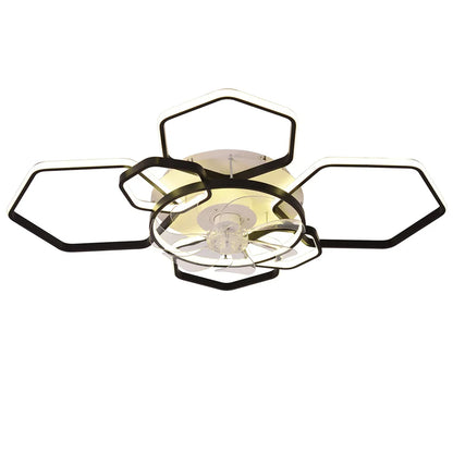 KOMORE Geometrical Ceiling Mount LED Fan Light with Remote Control 6 Speeds 60W Reversible Motor for Office, Living Room