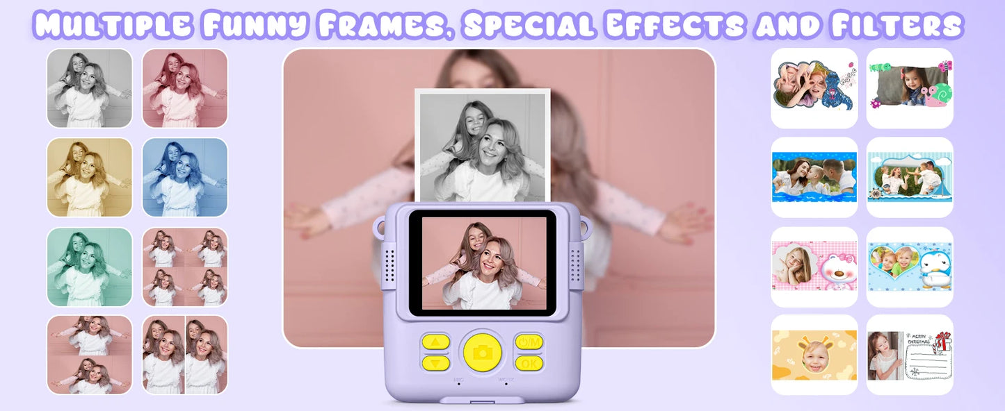 Kids Digital Camera 2.4" 1080P HD Video Camera Portable Instant Print Camera with 32GB Card, Birthday Gift for Boys Girls 3-12