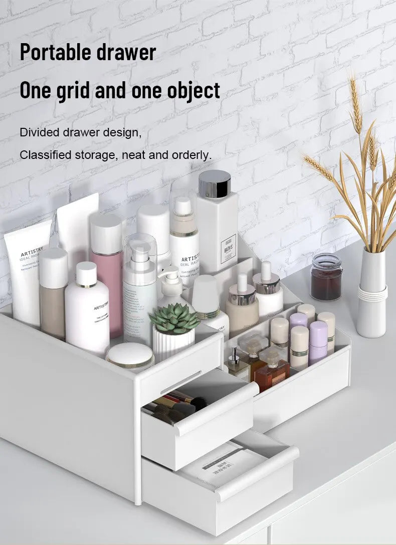 White Makeup Organizer with Drawers - Cosmetic Storage Box for Vanity & Dressing Table