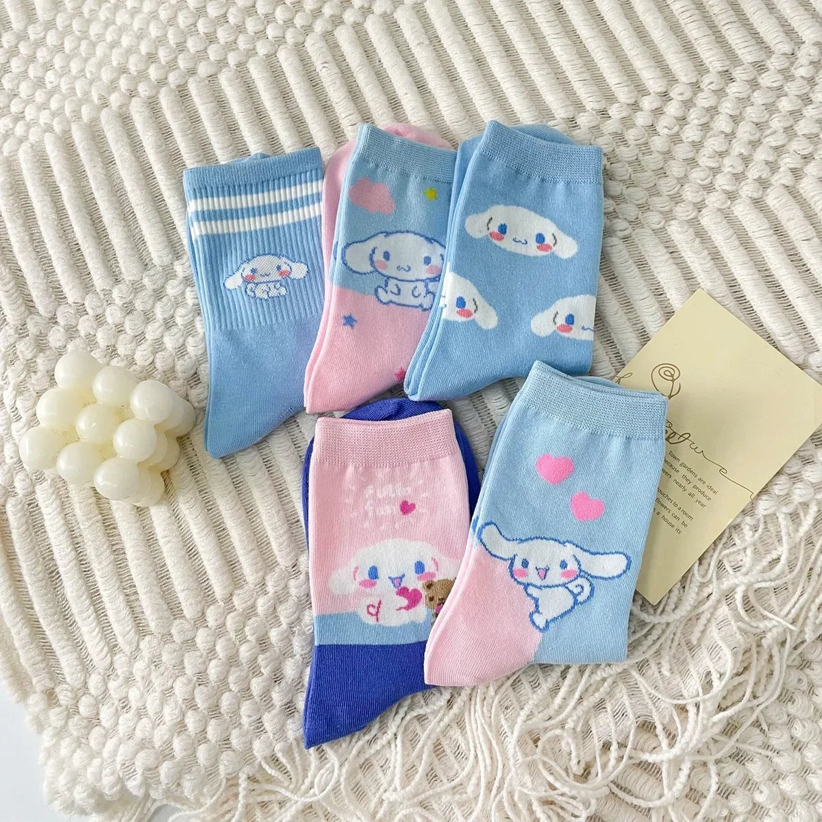 1pair Miniso Cinnamoroll Cartoon socks girl's blue combed cotton mid-tube stockings cute sanrio puppy stockings