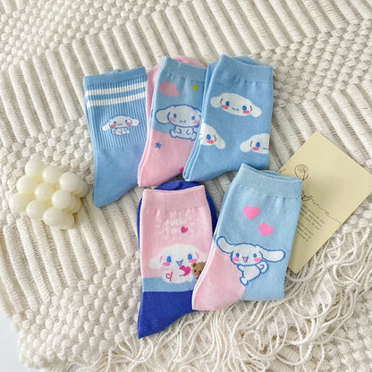 1pair Miniso Cinnamoroll Cartoon socks girl's blue combed cotton mid-tube stockings cute sanrio puppy stockings
