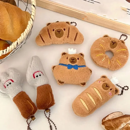 Cartoon Capybara Pendant Decoration Soft Plush Bread Key Chain Plush Stuffed Croissant Food Plush Keychain Hanging Accessory