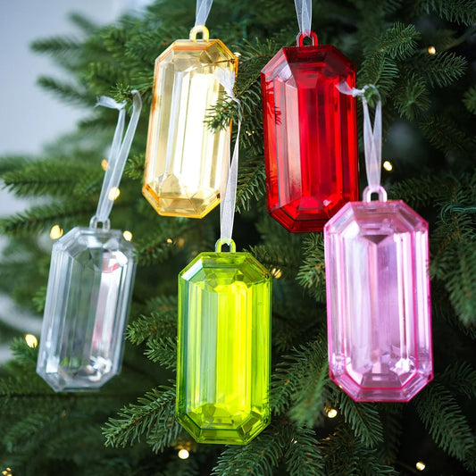 Plastic Square Gemstone Pendant Ornament Featuring Snowflake Pattern for Christmas Tree Hanging and Holiday Decoration