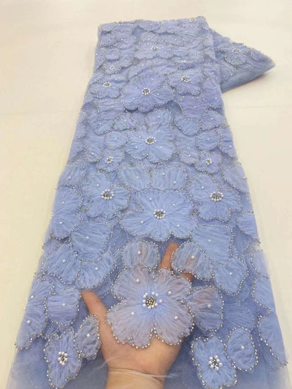 Dark Purple Panhua Bead Cord Embroidery + Sequin Embroidery Fairy Style Evening Dress Women’s Skirt Fashion Bead sewing 2 yard