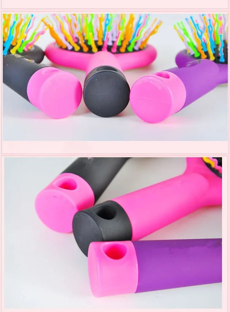 Rainbow Air Volume Paddle Hair Comb Brush with Makeup Mirror Detangler Hair Curl Straight Massage Comb Brush Hair Styling Tool