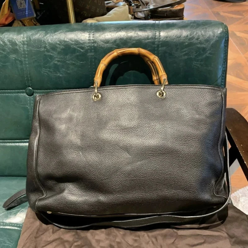 England Style Tote Bags For Women Luxury Designer Handbags Purses 2024 New In PU Lychee Texture Bamboo Handle Underarm Shoulder