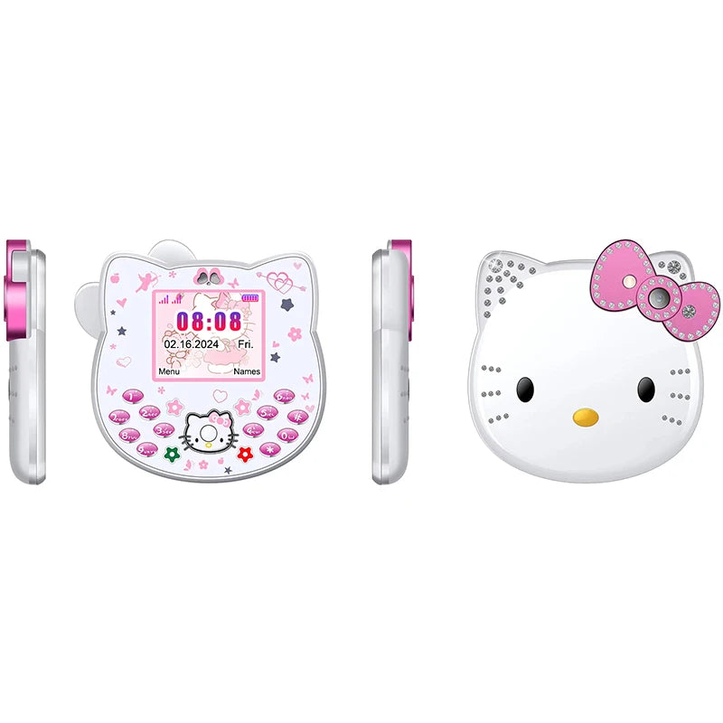 2024Hot miniso Hello Kitty Kawaii Mini Flip Phone I68 Girl Mobile Phone Student Anime Phone Music Mobile Phone Kid Birthday Gift