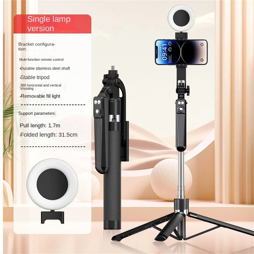 FGCLSY 1.7M selfie stick tripod with Light wireless remote control 360 ° rotation for smartphone video recording live streaming