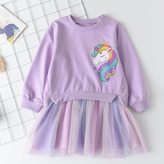 2023 New Unicorn Princess Dress Children's Spring & Autumn Season Dress Girls' Birthday Party Dress Halloween Christmas Dress