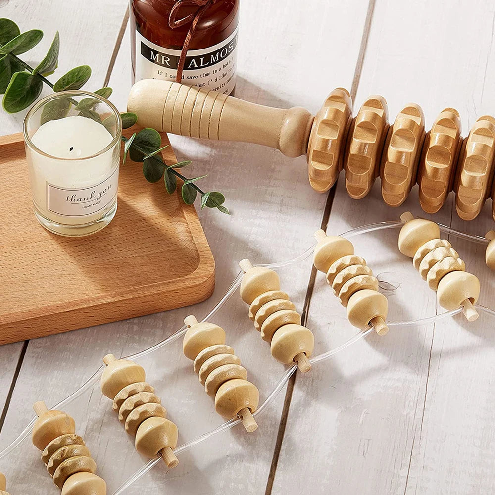 Wooden Back Massage Roller Rope Wood Therapy Massage Tools ,Wooden 9-wheel Massager,Lymphatic Drainage for Leg Back Pain Relief