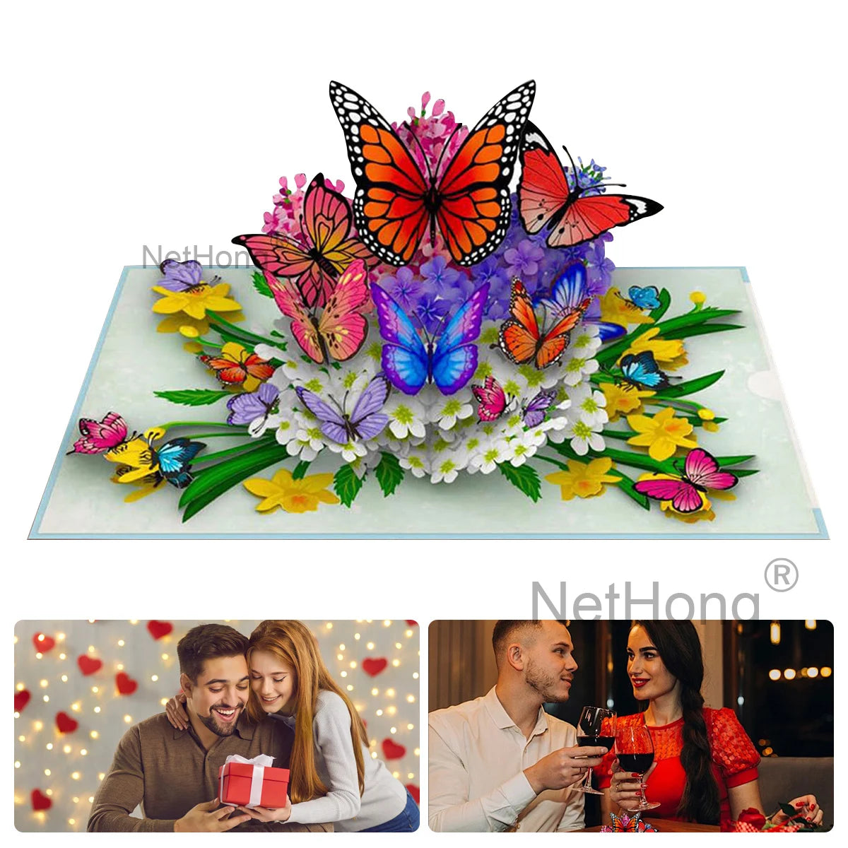 3D Butterfly Pop-Up Card - Floral Wreath Birthday Card for Women, Valentine's Day, Mother's Day Gift for Wife, Mom, Girlfriend
