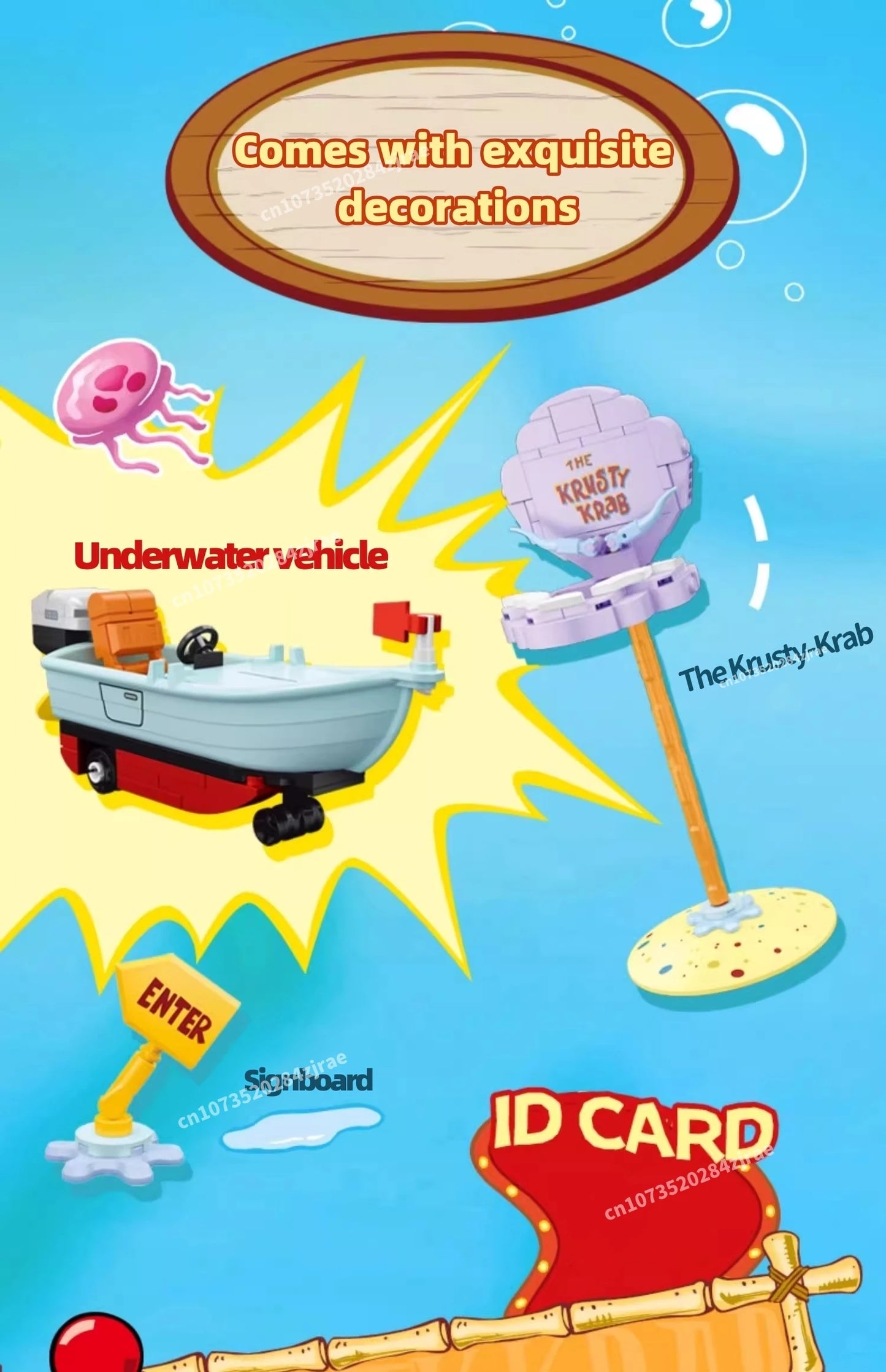 Spongebob building block cartoon Krusty Krab creative restaurant scene model Patrick Star assembly toy children's birthday gift