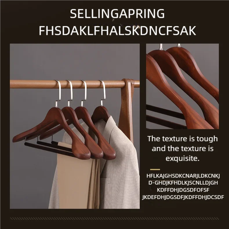 Luxuriöse Kleiderbügel aus Holz für Anzüge, Mäntel, Jacken, Oberbekleidung und Hemden mit breiten Schultern, 360° drehbaren Haken und rutschfester Stange