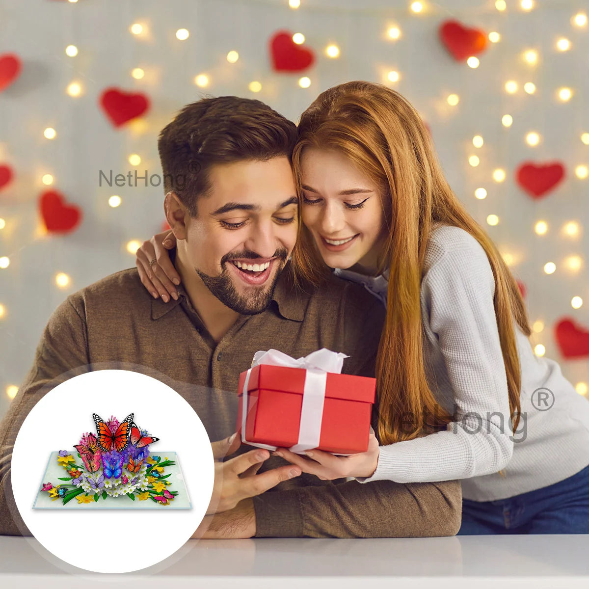 3D Butterfly Pop-Up Card - Floral Wreath Birthday Card for Women, Valentine's Day, Mother's Day Gift for Wife, Mom, Girlfriend