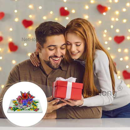 3D Butterfly Pop-Up Card - Floral Wreath Birthday Card for Women, Valentine's Day, Mother's Day Gift for Wife, Mom, Girlfriend