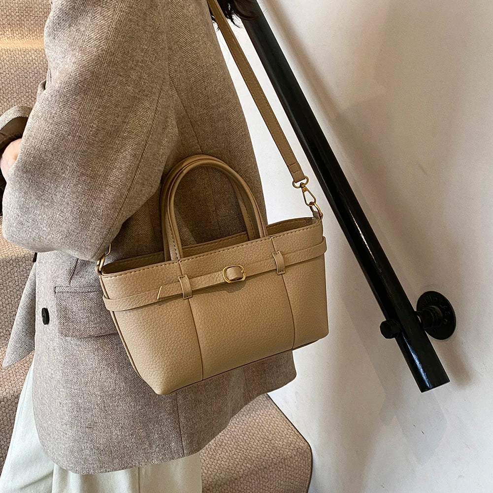 Brand Women's Bag Luxury Designer Handbag PU Buckle Design Top Handle Bag Large Capacity Stylish Satchel Solid Shoulder Bag 2025