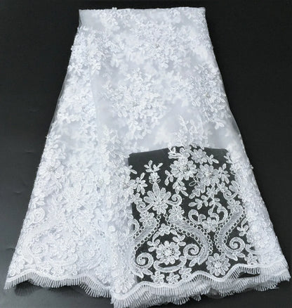 White African Lace Fabric 2025 Embroidered Nigerian Lace Fabric High Quality Cord lace French Tulle Fabric Wedding L-W006A