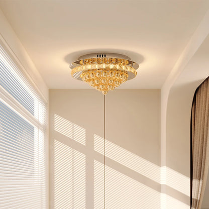 KOMORE Round Crystal-droplets LED Semi Flush Mount Ceiling Light, 36 W Polished Chrome Cool White / Stepless Dimming