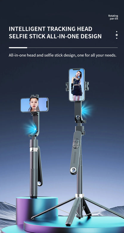 1.8m Extendable Auto Face Tracking Selfie Stick Tripod 360° Rotation Phone Stand with Wireless Remote for Tiktok YouTube Vlog